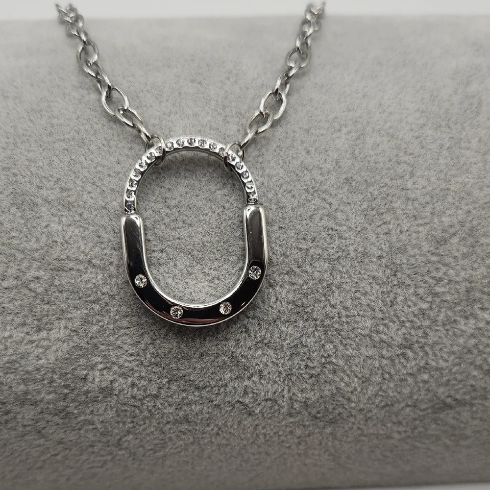 Stainless Steel Padlock Style Fashion Necklace , Simulated Diamond Accents